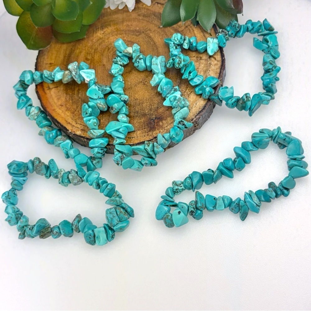 One Turquoise Stretch Bracelet Handmade Southwest Boho Style New Blue - Picture 3 of 5